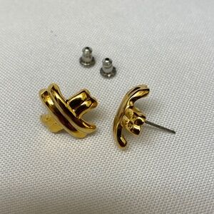 Gold Tone Knot Stud Earrings Metal Butterfly Back